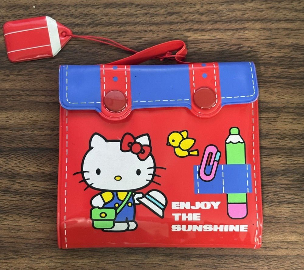 Hello Kitty 1976 Sanrio Red Suitcase Wallet with Handle "Enjoy the Sunshine" VTG